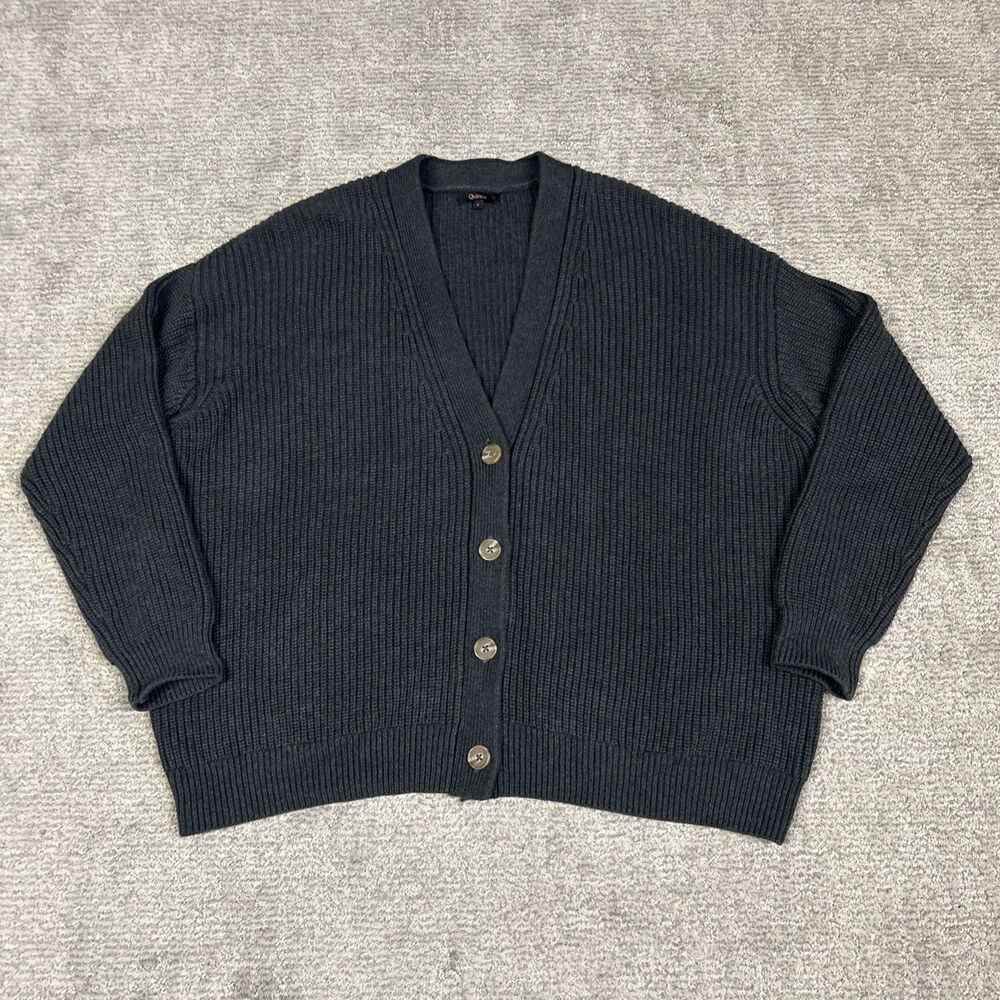 Quince Oversized Boyfriend Cardigan Sweater Womens Large Organic Cotton Charcoal